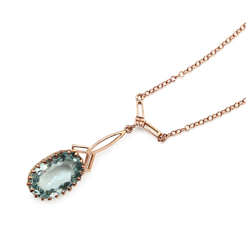 9ct Rose Gold Antique Aquamarine Necklace