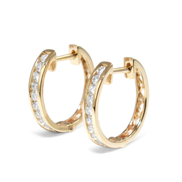 9ct Yellow Gold Diamond Hoop Earrings