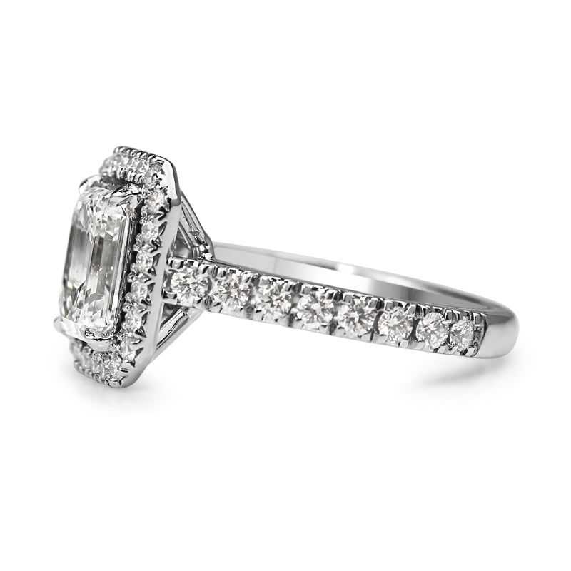 Platinum Emerald Cut Diamond Halo Ring