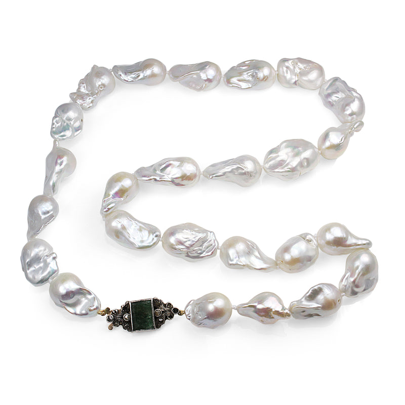 13 - 15mm Baroque Pearls with 9ct and Silver, Agate and Rose Cut Diamond Clasp