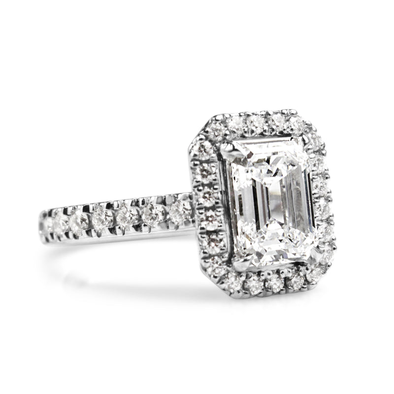 Platinum Emerald Cut Diamond Halo Ring