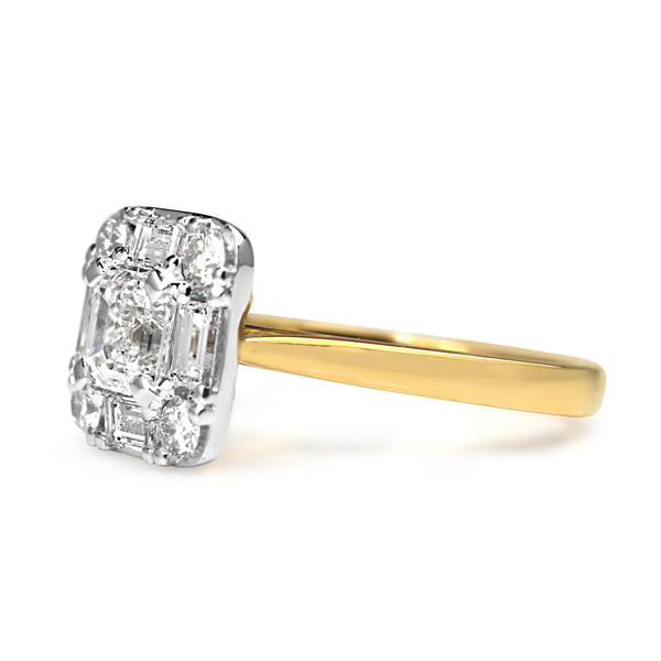 18ct Yellow and White Gold Asscher and Baguette Diamond Ring