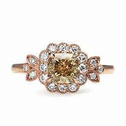 18ct Rose Gold Champagne Diamond Flower Style Ring