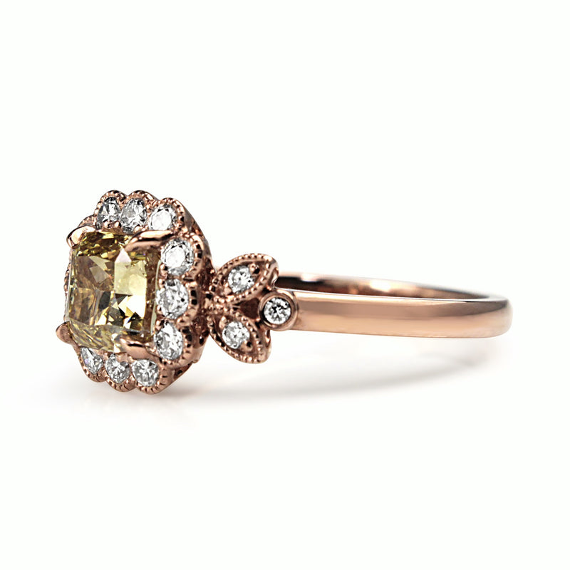 18ct Rose Gold Champagne Diamond Flower Style Ring