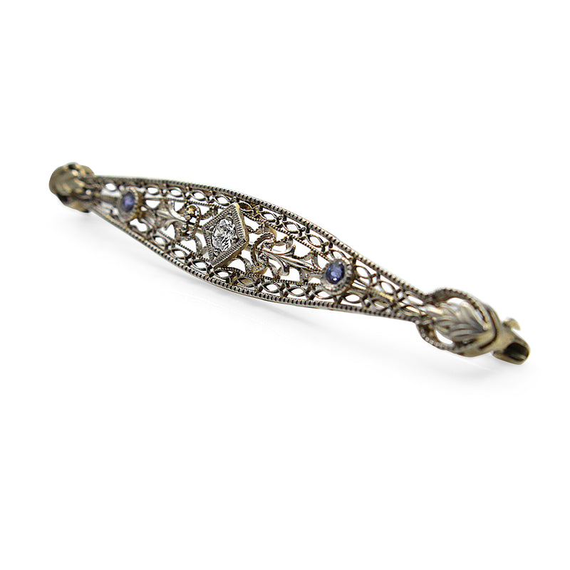 14ct White Gold Antique Sapphire and Diamond Brooch