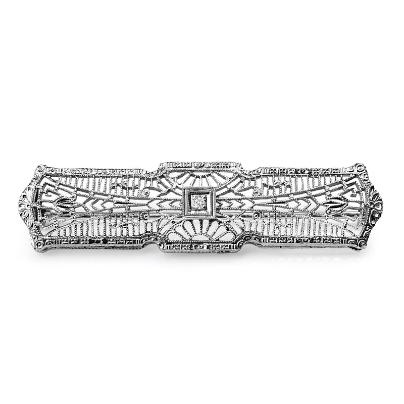 14ct White Gold Antique Filigree Diamond Brooch