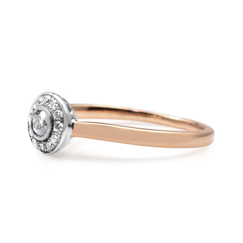 18ct Rose and White Gold Diamond Halo Ring