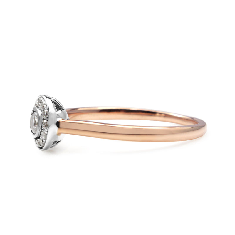 18ct Rose and White Gold Diamond Halo Ring