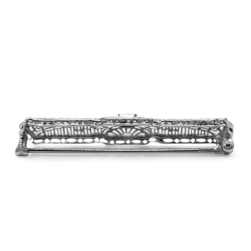 14ct White Gold Antique Filigree Diamond Brooch