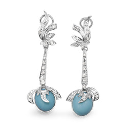 Palladium Art Deco Diamond and Turquoise Drop Earrings