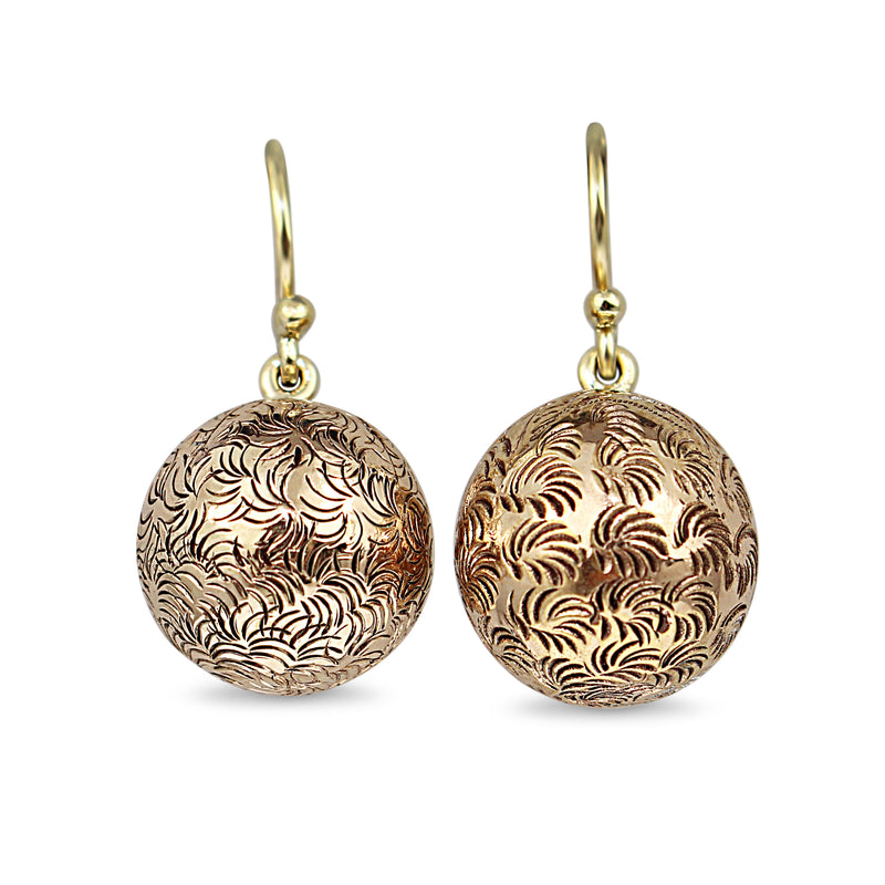 9ct Yellow Gold Antique Etched Ball Earrings