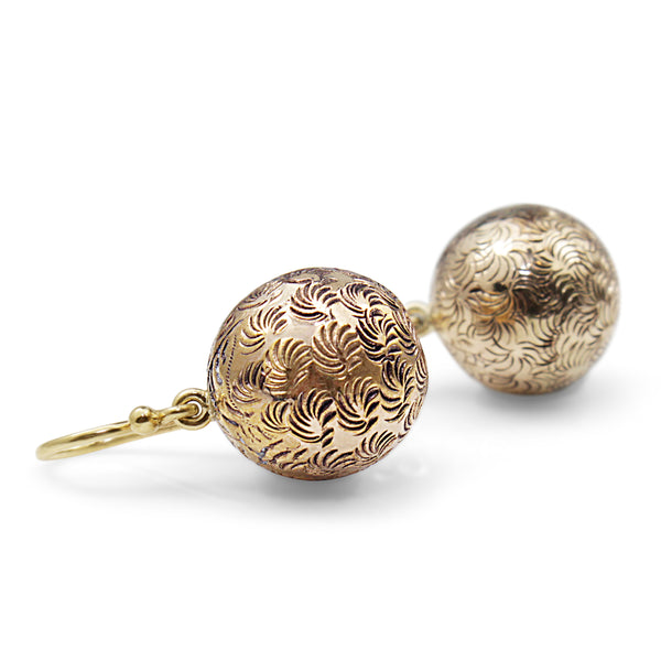 9ct Yellow Gold Antique Etched Ball Earrings