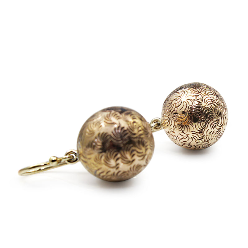 9ct Yellow Gold Antique Etched Ball Earrings