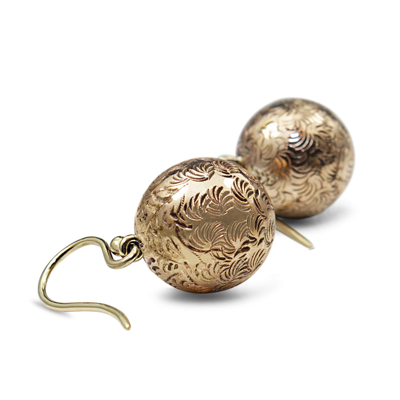 9ct Yellow Gold Antique Etched Ball Earrings