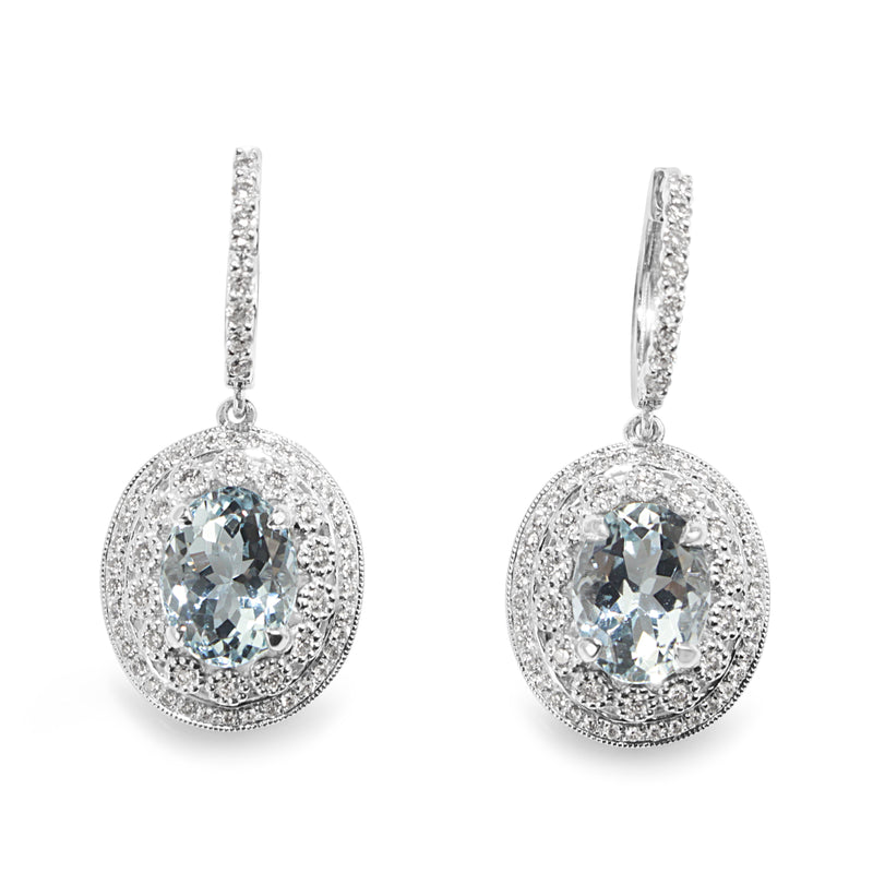 18ct White Gold Aquamarine and Diamond Vintage Style Earrings