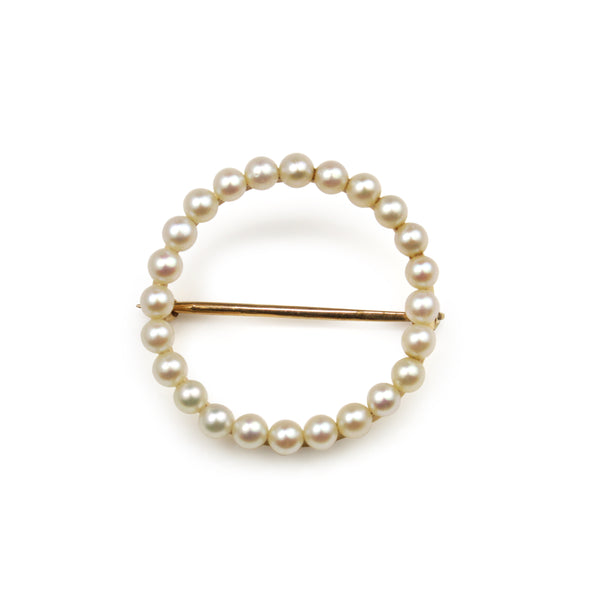 14ct Yellow Gold Seed Pearl Wreath Brooch