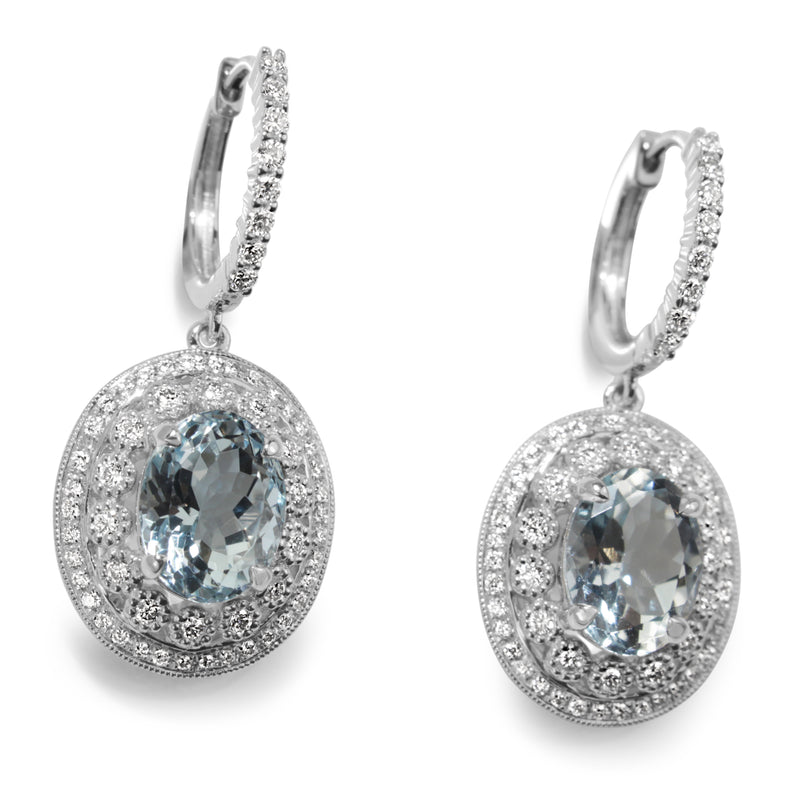 18ct White Gold Aquamarine and Diamond Vintage Style Earrings