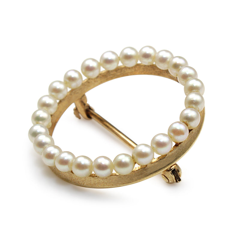 14ct Yellow Gold Seed Pearl Wreath Brooch