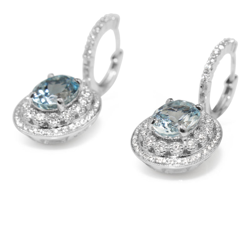 18ct White Gold Aquamarine and Diamond Vintage Style Earrings