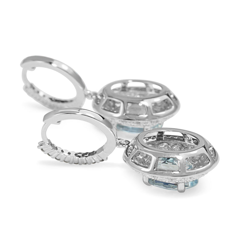 18ct White Gold Aquamarine and Diamond Vintage Style Earrings