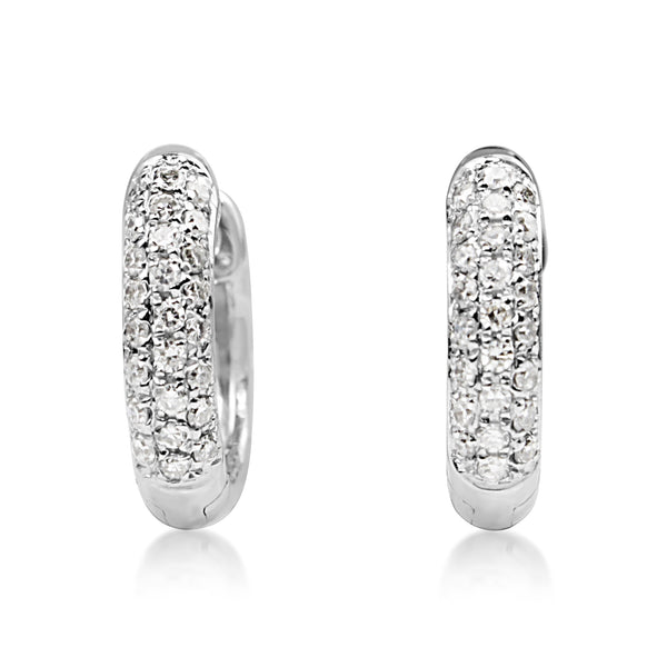 9ct White Gold Fine Pavé Diamond Hoop Earrings