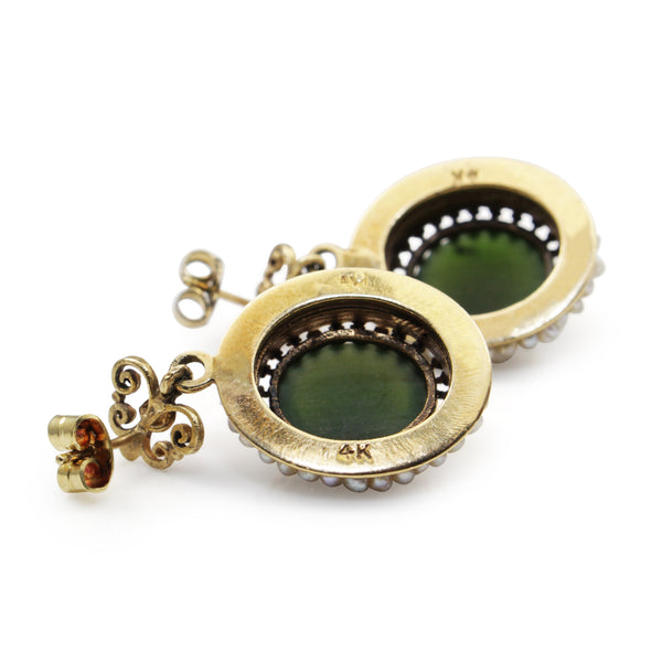 14ct Yellow Gold Jade and Pearl Earrings