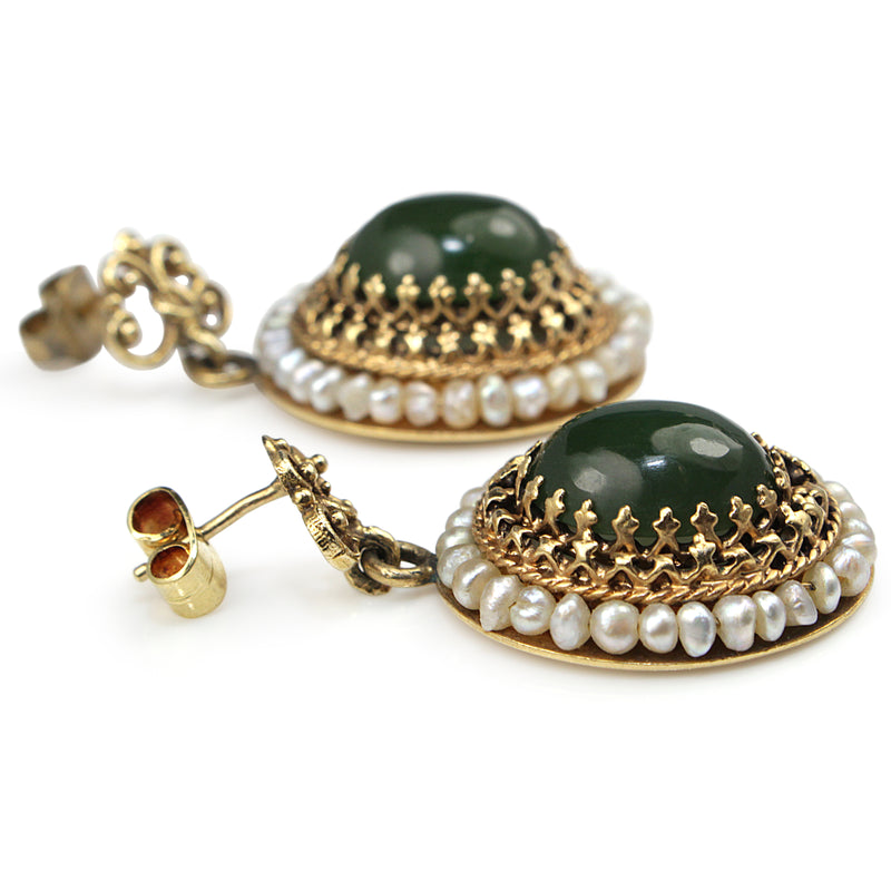 14ct Yellow Gold Jade and Pearl Earrings