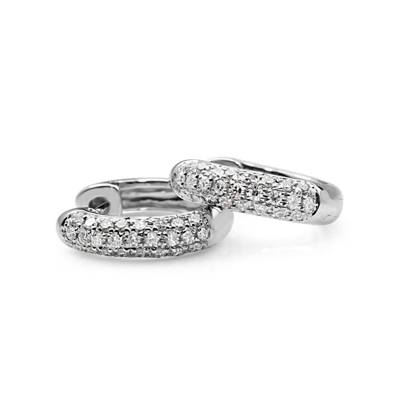 9ct White Gold Fine Pavé Diamond Hoop Earrings