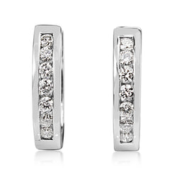 9ct White Gold Channel Set Diamond Hoop Earrings