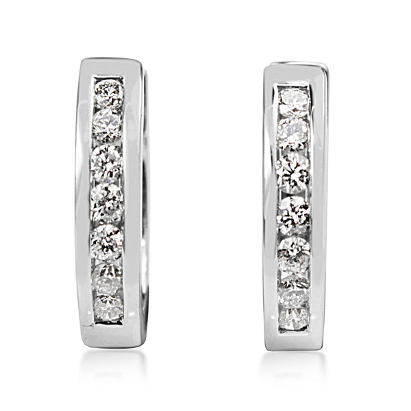 9ct White Gold Channel Set Diamond Hoop Earrings