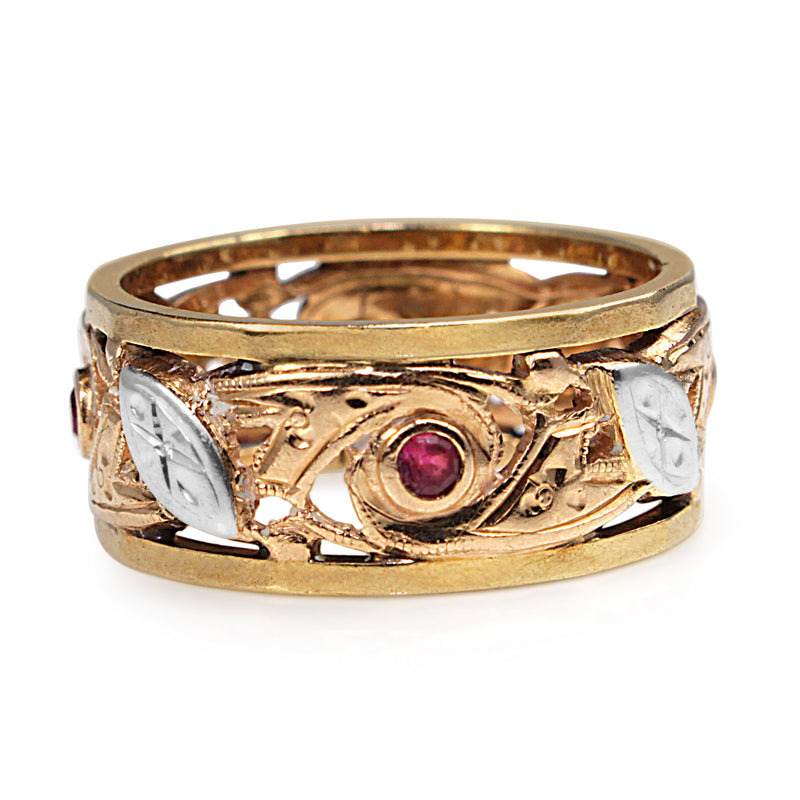 14ct 3 Tone Ruby Art Deco Vintage Ring