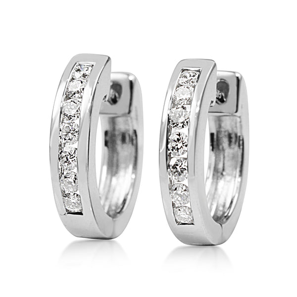 9ct White Gold Channel Set Diamond Hoop Earrings