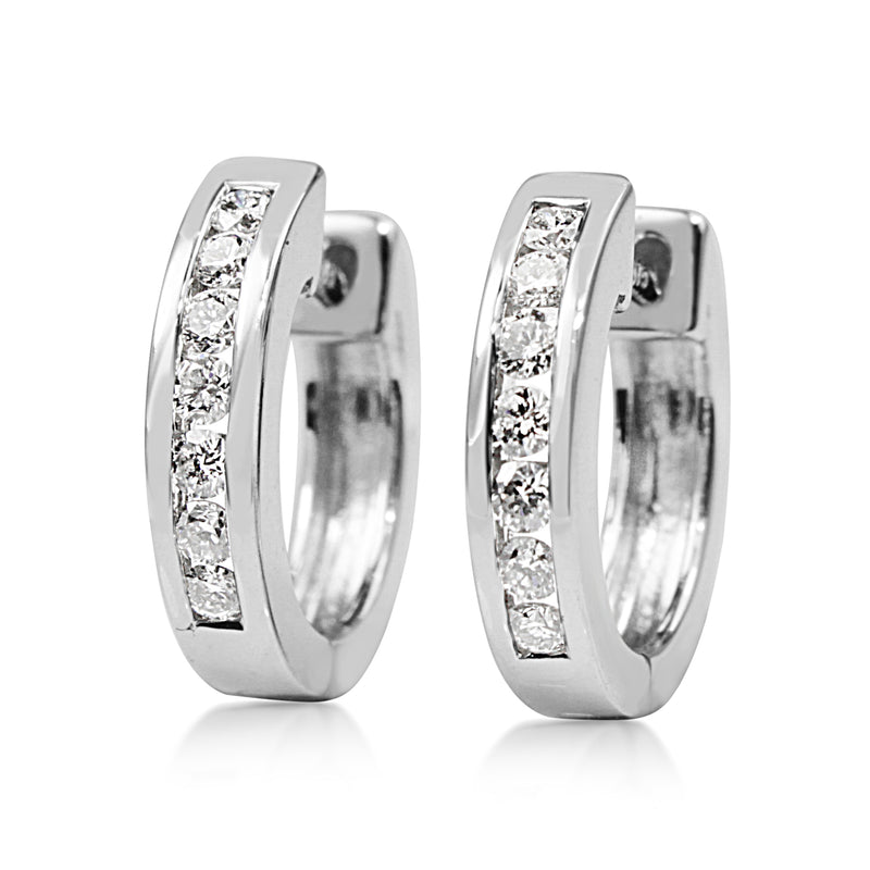 9ct White Gold Channel Set Diamond Hoop Earrings