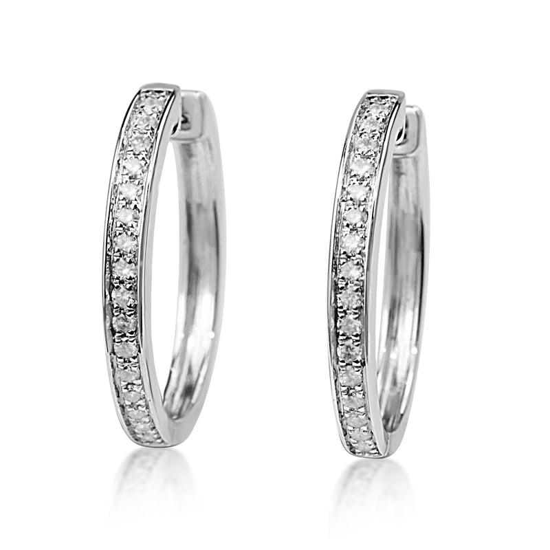 9ct White Gold Oval Diamond Hoop Earrings