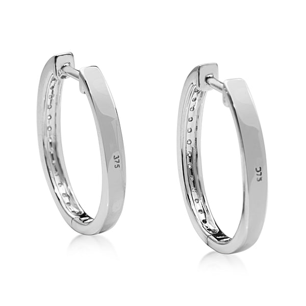 9ct White Gold Oval Diamond Hoop Earrings