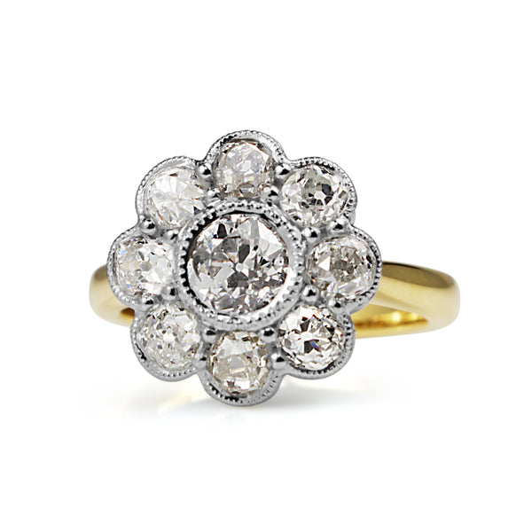 18ct Yellow Gold and Platinum Old Cut Diamond Daisy Ring