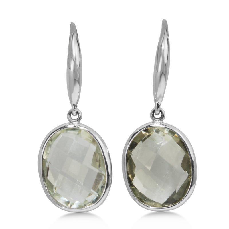 9ct White Gold Faceted Green Amethyst Earrings