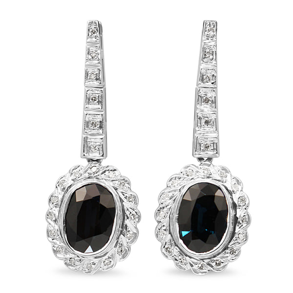 Palladium Sapphire and Diamond Vintage Earrings