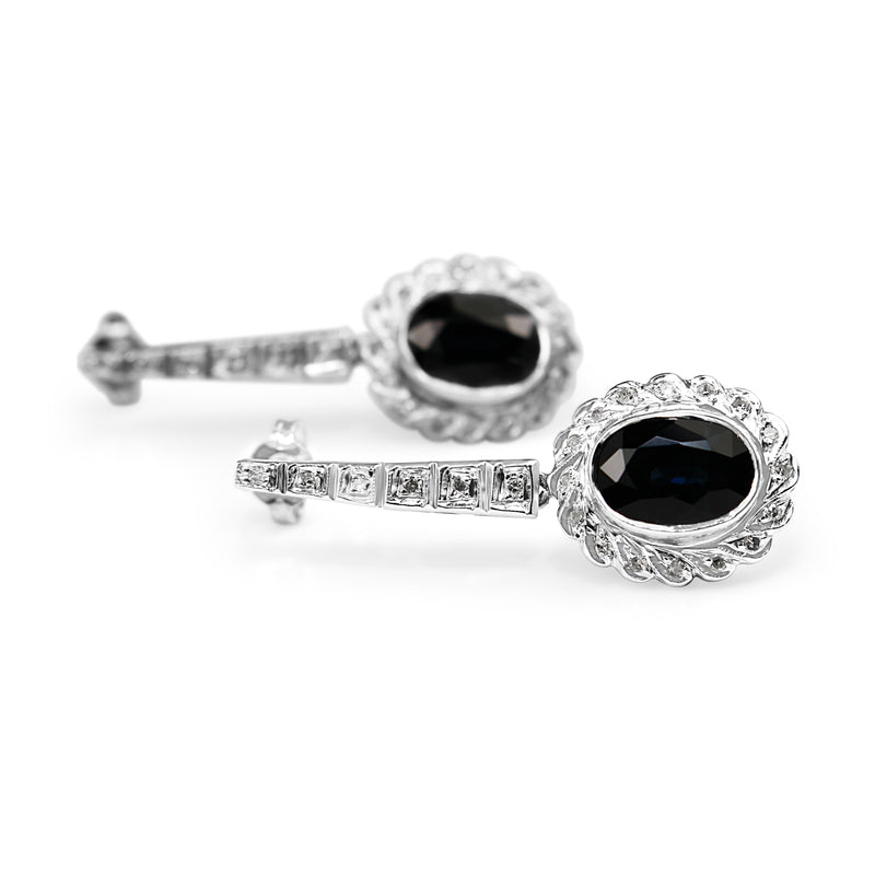 Palladium Sapphire and Diamond Vintage Earrings