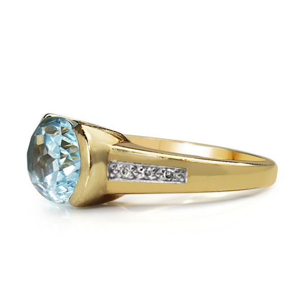 9ct Yellow Gold Topaz and Diamond Ring