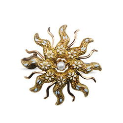 15ct Yellow Gold Antique Pearl and Enamel Brooch