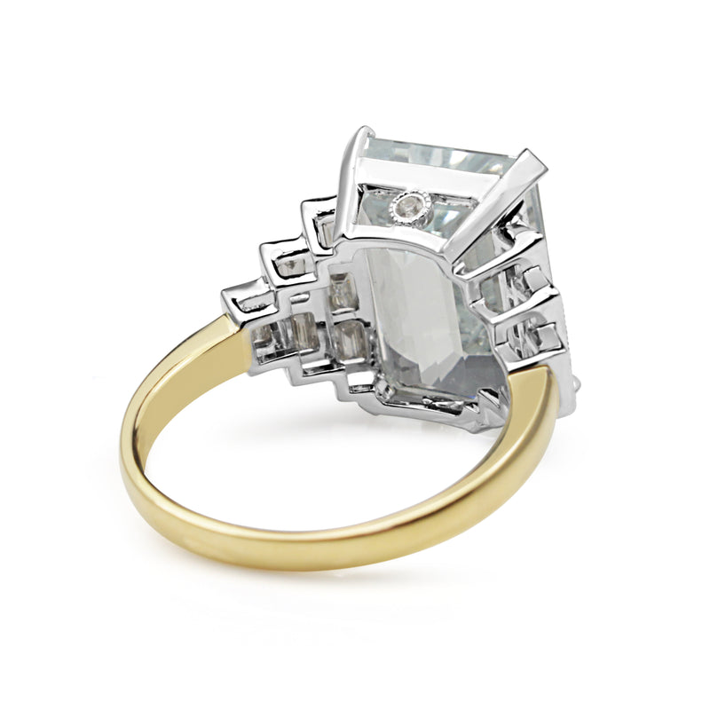 18ct Yellow and White Gold Aquamarine and Diamond Art Deco Style Ring