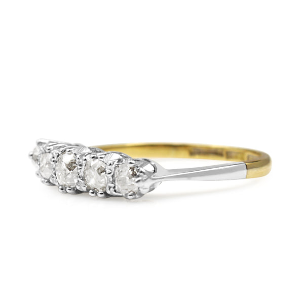 18ct Yellow Gold and Platinum Antique Old Cut Diamond 5 Stone Ring