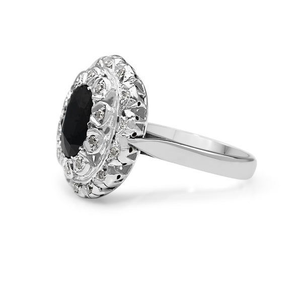 Palladium Vintage Sapphire and Diamond Cluster Ring