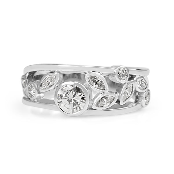 9ct White Gold Pierced Out Diamond Band Ring