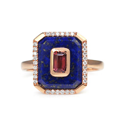 9ct Rose Gold Lapis, Tourmaline and Diamond Ring