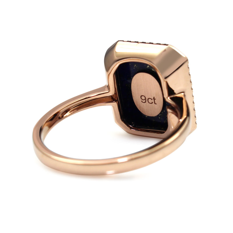 9ct Rose Gold Lapis, Tourmaline and Diamond Ring