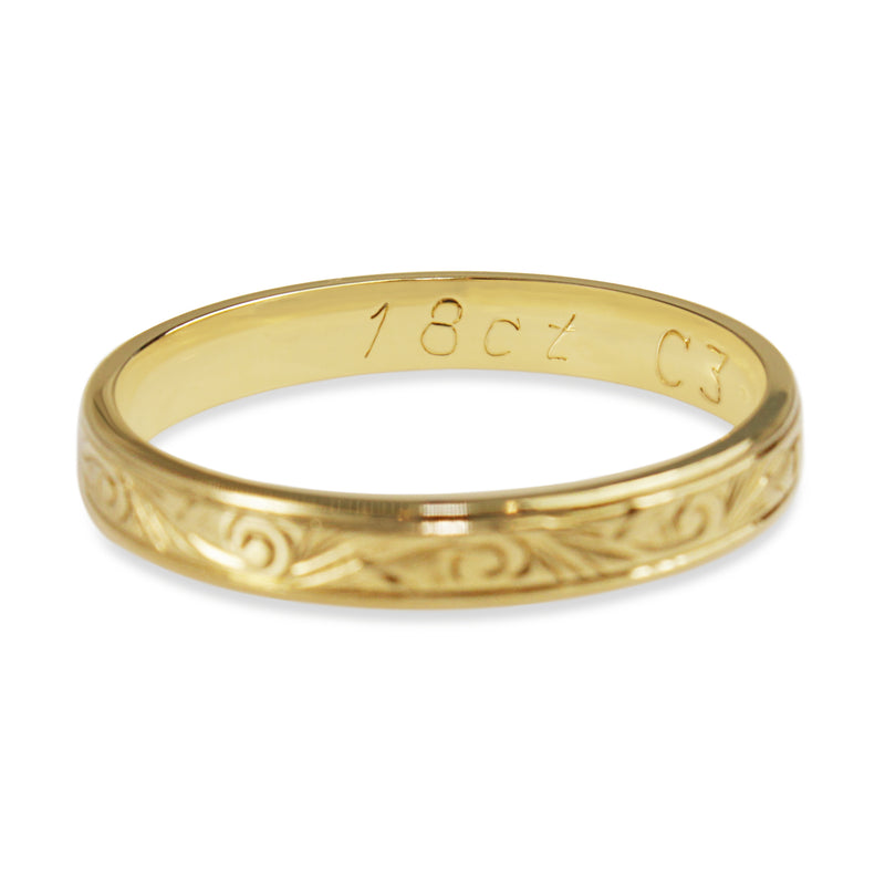 18ct Yellow Gold Engraved Band