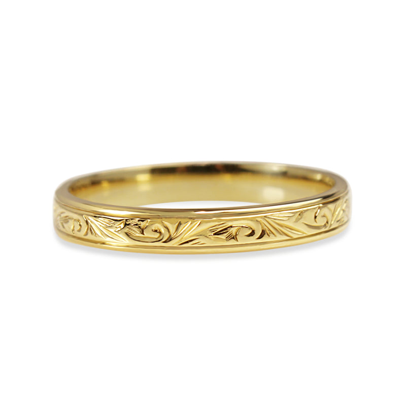 18ct Yellow Gold Engraved Band