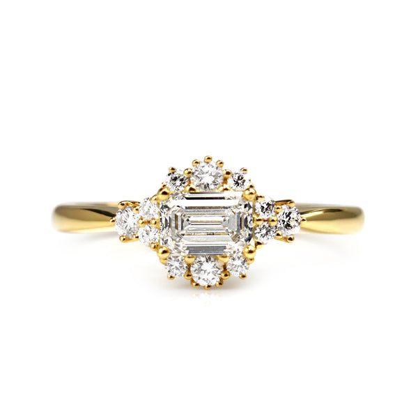 18ct Yellow Gold Emerald Cut Diamond Cluster Ring